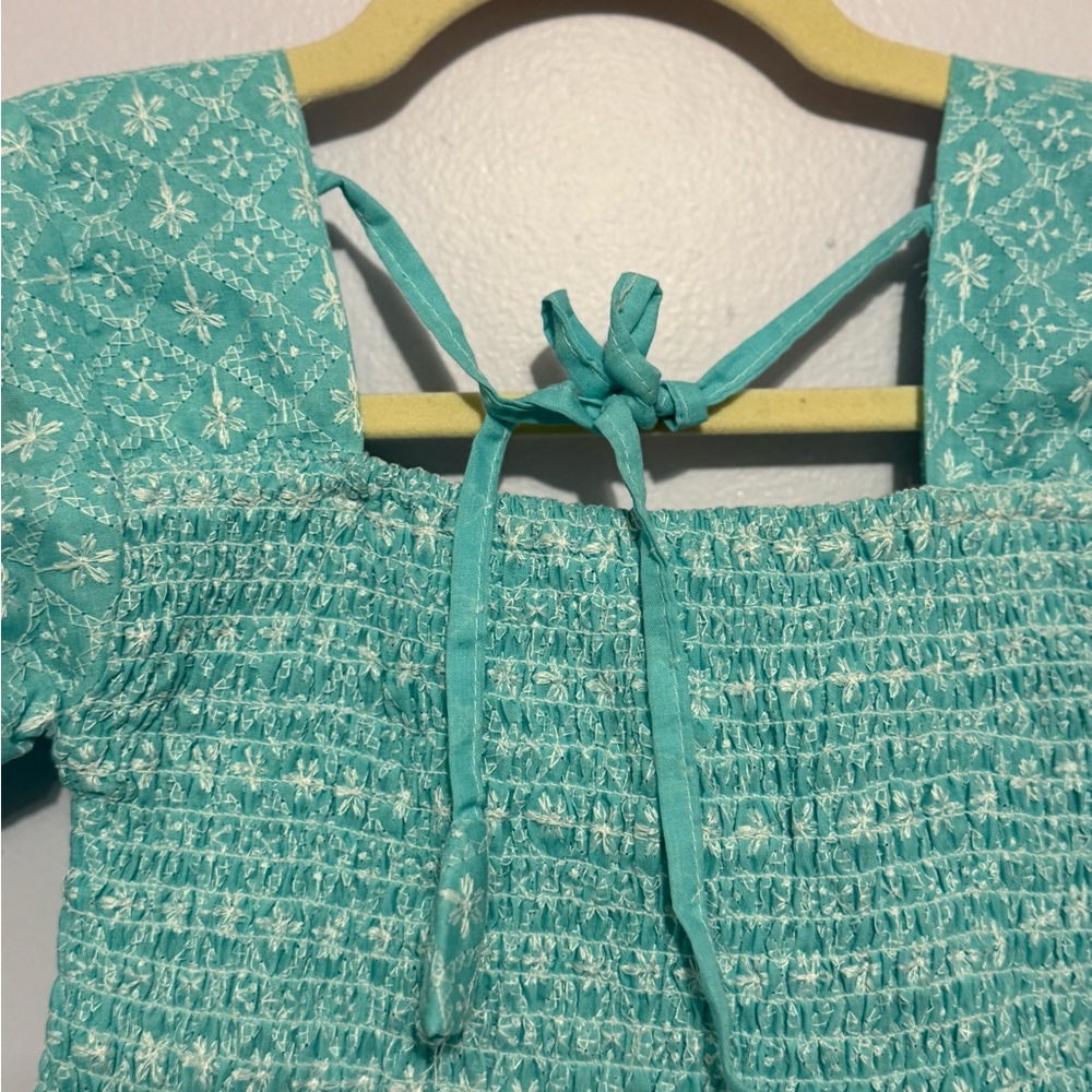 Turquoise Long Sleeve Dress/top with Pattern - Picture 4 of 6